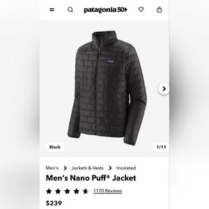 Patagonia Mens S Black Nano Puff Jacket